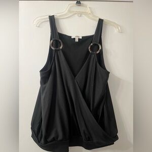 Meraki XL woman’s blouse black with tortoise shell rings